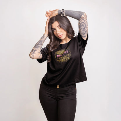 Polera Animal Print Negra Mujer