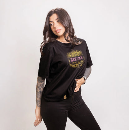 Polera Animal Print Negra Mujer