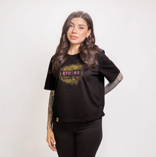 Polera Animal Print Negra Mujer